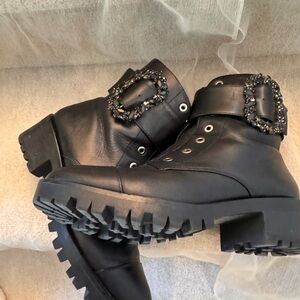 KARL LAGEREFELD Black Ankle Boots with Embellished Buckle. Excellent condition!